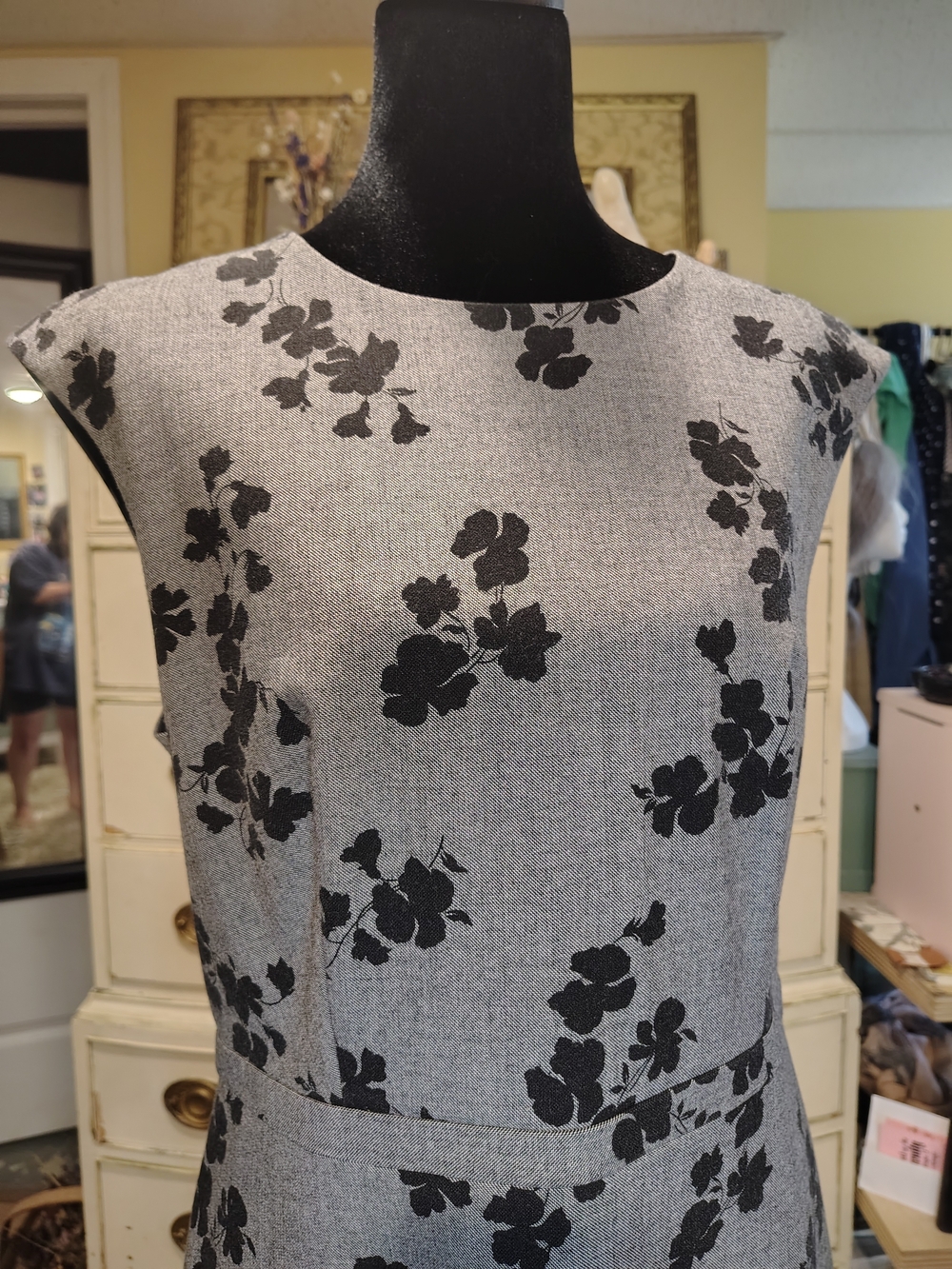 Ann Taylor Gray Midi Dress with Black Floral Print - Picture 3 of 13